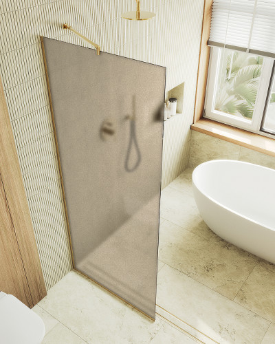 Душевая перегородка Maybah Glass MGD-692-3у 890x1950 в узком профиле Золото стекло бронзовое матовое