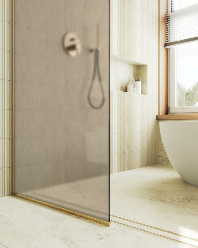 Душевая перегородка Maybah Glass MGD-692-3у 890x1950 в узком профиле Золото стекло бронзовое матовое