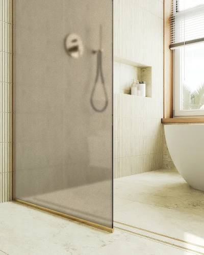 Душевая перегородка Maybah Glass MGD-692-3у 890x1950 в узком профиле Золото стекло бронзовое матовое
