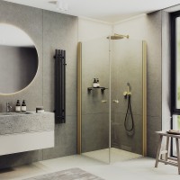 Душевой уголок Maybah Glass MGY-1291-3 800x800x1980 на монопетлях Золото стекло прозрачное