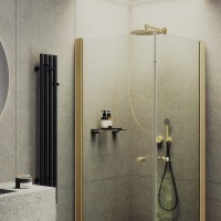 Душевой уголок Maybah Glass MGY-1291-3 800x800x1980 на монопетлях Золото стекло прозрачное