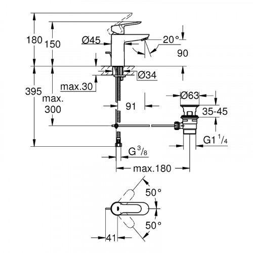 Смеситель для раковины Grohe BauEdge 23328000 Хром латунь