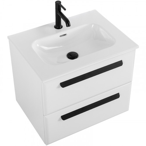 Тумба под раковину Cezares Eco-Cer-N 60 ECO-CER-N-600-2C-SO-BL подвесная Bianco Lucido без ручек МДФ / ЛДСП