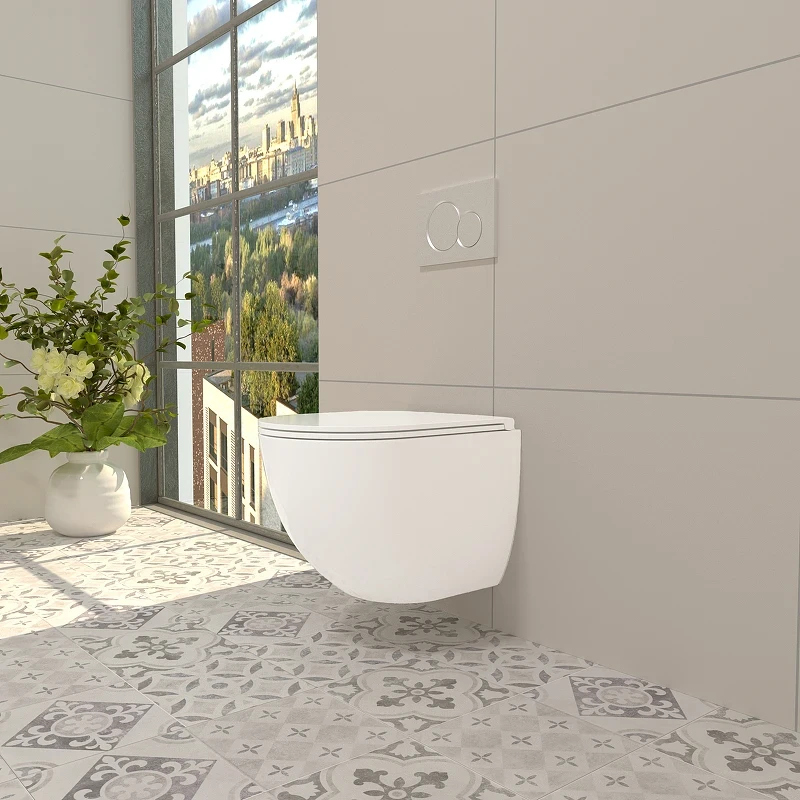 Комплект унитаза WellWant Aura WWU01121WK с сиденьем Микролифт и инсталляцией WeltWasser WW Marberg 507 10000005949+10000005953 с клавишей смыва Хром глянцевый