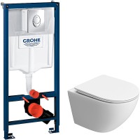 Комплект унитаза BelBagno Uno-Tor BB5177CH-TOR/SC с инсталляцией Grohe Rapid SL 38721001 с сиденьем Микролифт и клавишей смыва Хром фаянс подвесной
