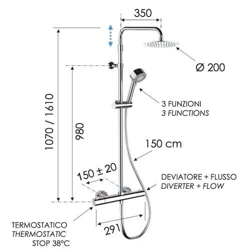 Душевая система Remer Elegance EQ32AUFM20 с термостатом цвет Хром