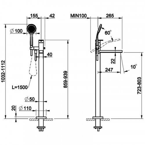 Смеситель для ванны Gessi Emporio Via Manzoni 24982#299 Черный матовый