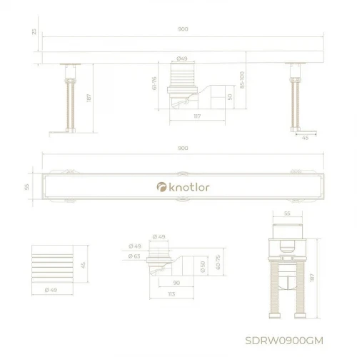 Душевой лоток Knotlor Земля 90 SDRW0900GM с решеткой цвет Вороненая сталь