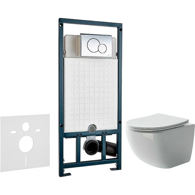 Унитаз с инсталляцией Ceramicanova Forma CN3009 + WeltWasser WW Marberg 507 10000005949+10000005952 с сиденьем Микролифт с клавишей смыва Хром глянцевый