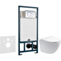 Комплект унитаза Aquatek Европа AQ1900-00 с сиденьем Микролифт и инсталляцией WeltWasser WW Marberg 507 10000005949+10000005952 с клавишей смыва Хром глянцевый фарфор подвесной
