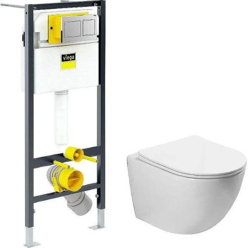 Унитаз с инсталляцией Vincea Globo VT1-14S + Viega Prevista Dry 8524.14 792596 с сиденьем Микролифт и клавишей смыва Хром