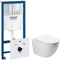 Комплект унитаза SantiLine SL-5005 с инсталляцией Grohe Rapid SL 38775001 с сиденьем Микролифт и клавишей смыва Хром фаянс подвесной