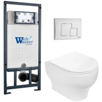 Комплект унитаза с инсталляцией WeltWasser MARBERG 507 + ERLENBACH 004 GL-WT + MAR 507 SE GL-WT 10000010380 цвет Белый глянцевый с сиденьем Микролифт и клавишей смыва цвет Белый глянцевый