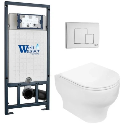Комплект унитаза с инсталляцией WeltWasser MARBERG 507 + ERLENBACH 004 GL-WT + MAR 507 SE GL-WT 10000010380 цвет Белый глянцевый с сиденьем Микролифт и клавишей смыва цвет Белый глянцевый