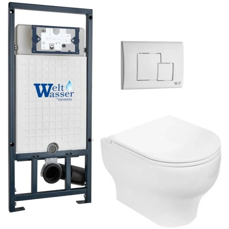 Комплект унитаза с инсталляцией WeltWasser MARBERG 507 + ERLENBACH 004 GL-WT + MAR 507 SE GL-WT 10000010380 цвет Белый глянцевый с сиденьем Микролифт и клавишей смыва цвет Белый глянцевый