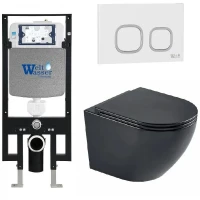 Комплект унитаза с инсталляцией WeltWasser AMBERG 497 + MERZBACH 043 MT-BL + AMBERG RD-WT 10000011333 цвет Черный матовый с сиденьем Микролифт и клавишей смыва цвет Белый