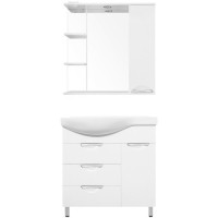 Тумба под раковину Style Line Жасмин 82 R ЛС-00000527 с бельевой корзиной Белая МДФ / ЛДСП