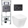 Комплект унитаза с инсталляцией WeltWasser AMBERG 506 ST + GELBACH 043 GL-WT + AMBERG RD-BL 10000011866 цвет Белый глянцевый с сиденьем Микролифт и клавишей смыва цвет Черный