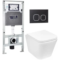 Комплект унитаза с инсталляцией WeltWasser AMBERG 506 ST + GELBACH 043 GL-WT + AMBERG RD-BL 10000011866 цвет Белый глянцевый с сиденьем Микролифт и клавишей смыва цвет Черный