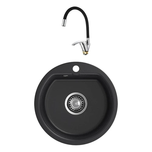 Кухонная мойка Reflexion Start 43 RX0844BL цвет Черный со смесителем Viko V-3224 Хром Черный