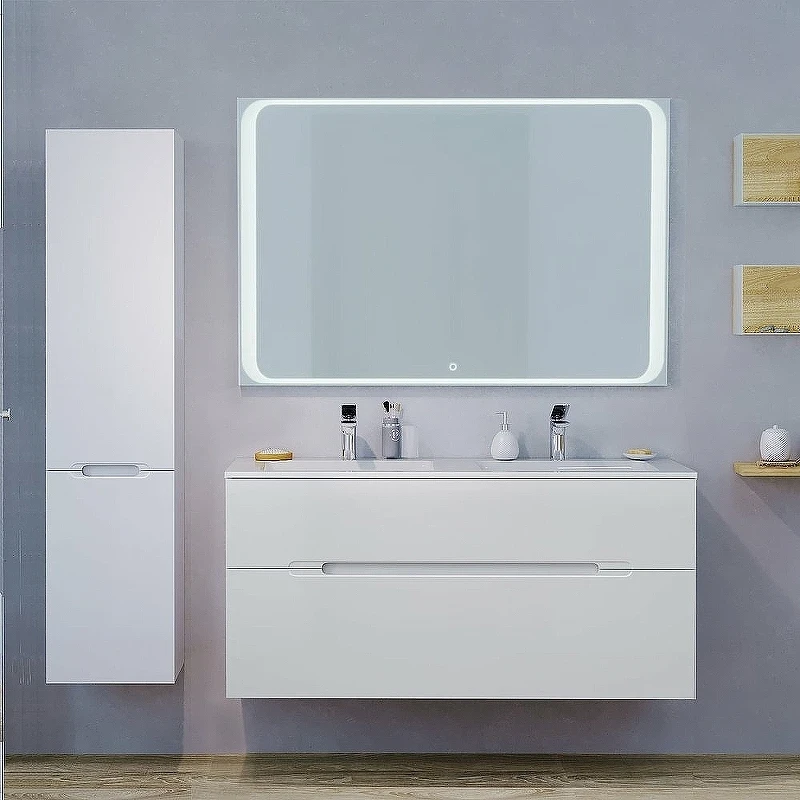 Тумба под раковину Jorno Modul 120 Mоl.01.122/P/W подвесная Белый глянец МДФ / ЛДСП
