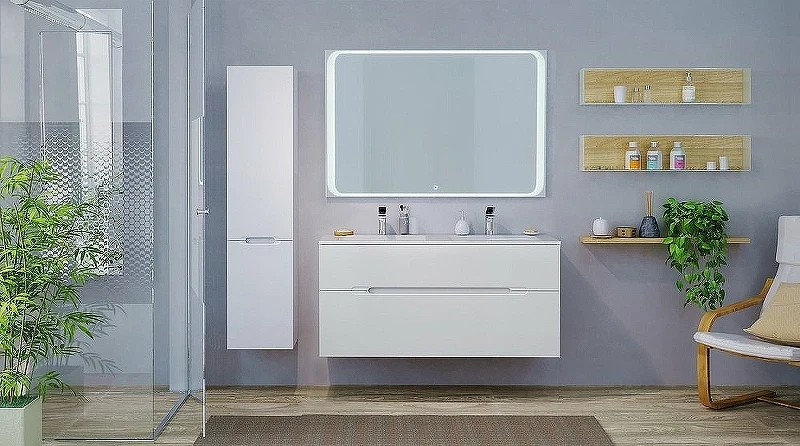 Тумба под раковину Jorno Modul 120 Mоl.01.122/P/W подвесная Белый глянец МДФ / ЛДСП