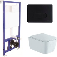 Комплект унитаза Aquatek Либра New AQ1148N-00 с инсталляцией Berges Novum D5 040235 с сиденьем Микролифт и Черной матовой клавишей смыва фарфор подвесной