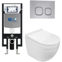 Комплект унитаза с инсталляцией WeltWasser AMBERG 497 + HEIMBACH 043 GL-WT + AMBERG RD-CR 10000012137 цвет Белый глянцевый с сиденьем Микролифт и клавишей смыва цвет Хром