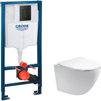 Комплект унитаза Aquatek Европа AQ1900-00 с инсталляцией Grohe Rapid SL 38811KF0 с сиденьем Микролифт и Черной матовой клавишей смыва фарфор подвесной