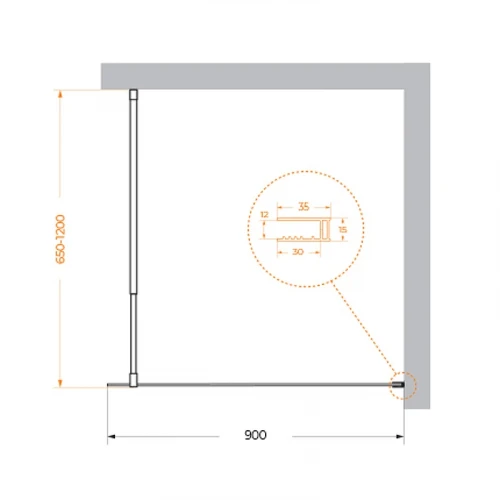 Душевая перегородка BelBagno Kraft 90 KRAFT-L-1-90-C-NERO профиль Черный матовый стекло прозрачное
