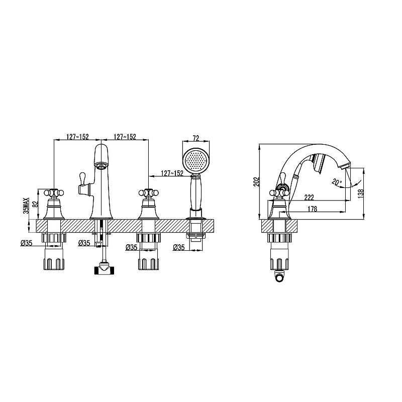 Смеситель на борт ванны Lemark Vintage LM2841B Бронза латунь
