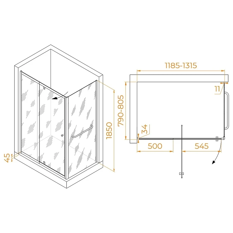 Душевой уголок RGW Passage 120x80 410844128-011 профиль цвет Хром стекло прозрачное