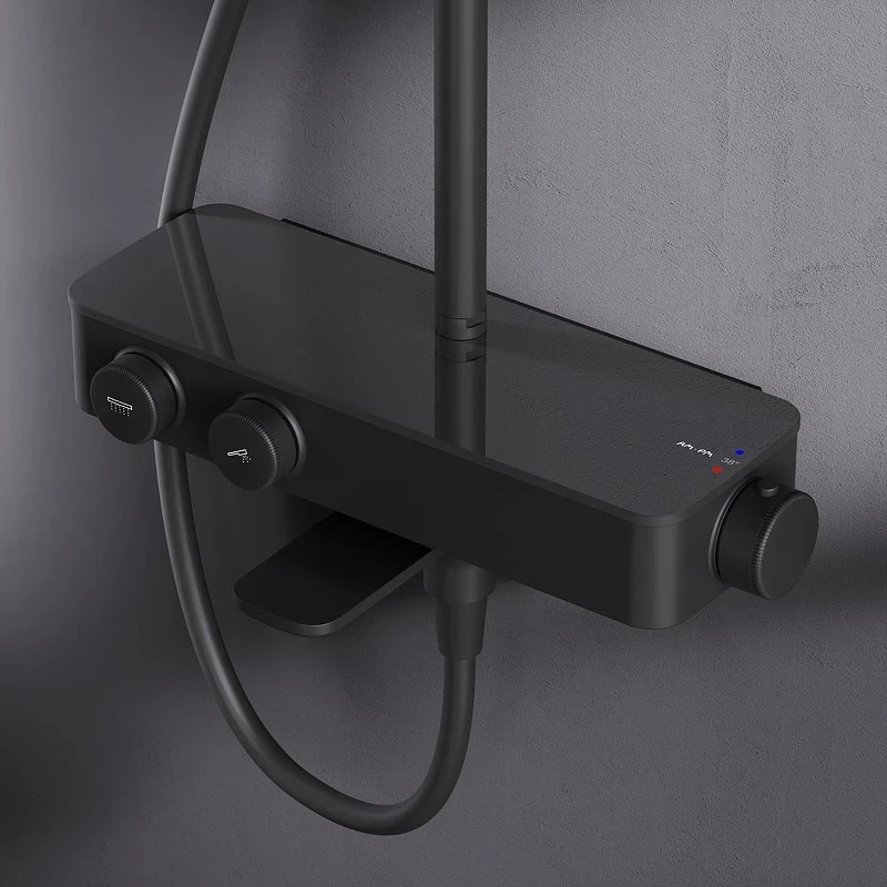 Душевая система AM.PM Inspire V2.0 F0750A522 с термостатом Черная матовая латунь на стену