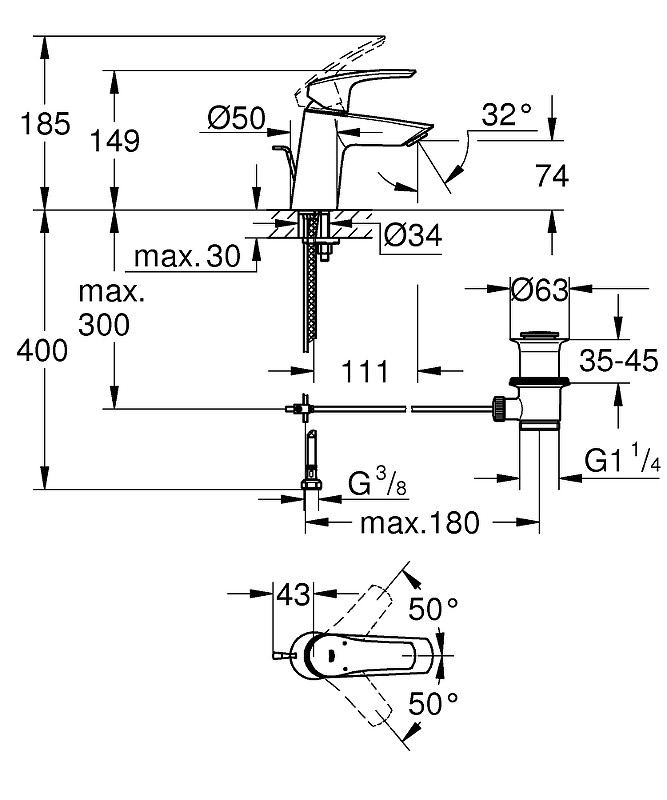 Смеситель для раковины Grohe Eurosmart 23965003 Хром латунь