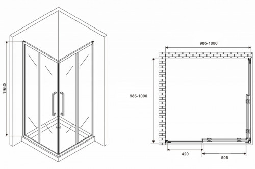 Душевой уголок Abber Schwarzer Diamant 100x100 AG02100H профиль Хром стекло прозрачное