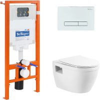 Комплект унитаза с инсталляцией BelBagno Loto BB070CHR/SC/BB002-80/BB018-GV-BIANCO с сиденьем Микролифт и Белой клавишей смыва фаянс подвесной