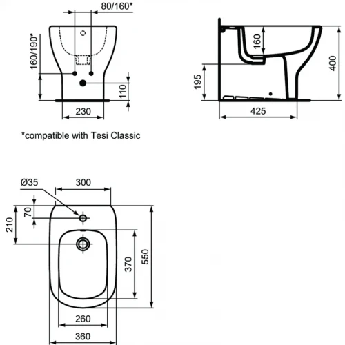 Биде Ideal Standard Tesi T3540V3 Черное матовое