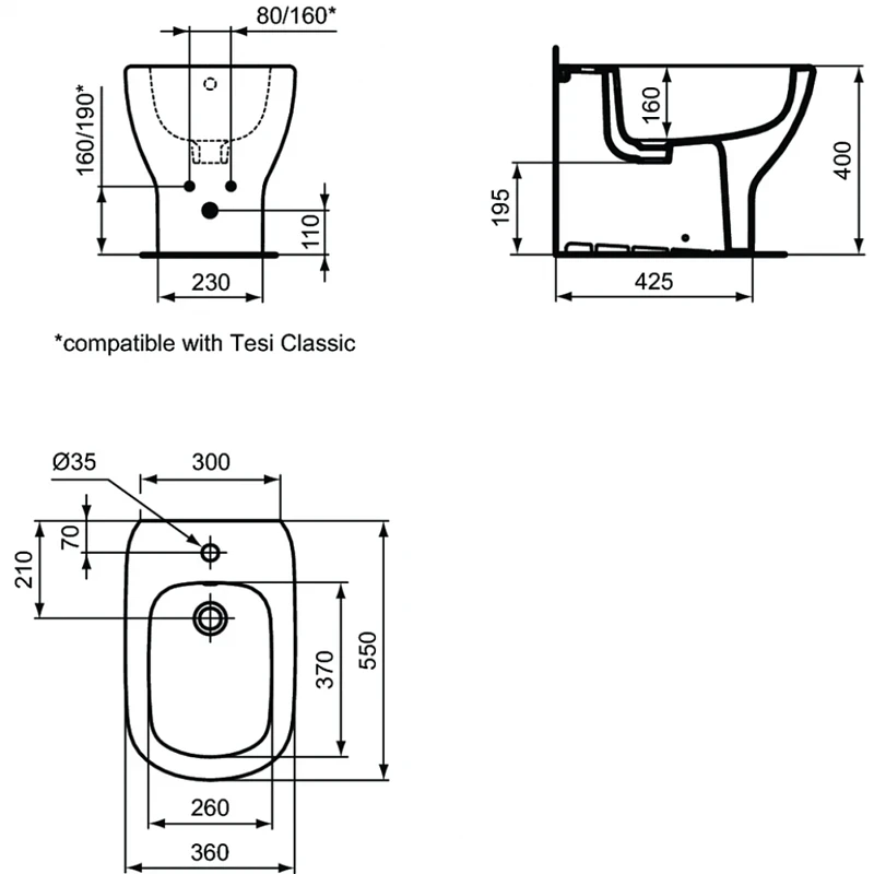 Биде Ideal Standard Tesi T3540V3 Черное матовое
