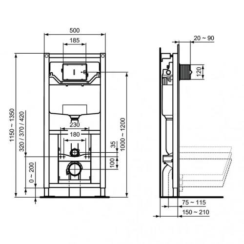 Инсталляция для унитаза Ideal Standard Prosys R020567 без клавиши смыва