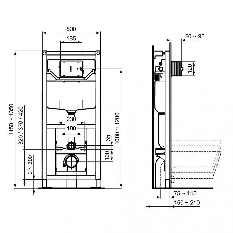 Инсталляция для унитаза Ideal Standard Prosys R020567 без клавиши смыва