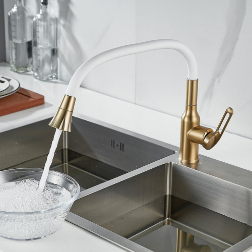 Смеситель для кухни Raffine F303G-1 цвет Золотой сатин Белый