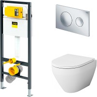 Комплект унитаза AM.PM Spirit FlashClean C701700WH+C707857WH с инсталляцией Viega Prevista Dry 792855 с сиденьем Микролифт и клавишей смыва Хром фарфор подвесной