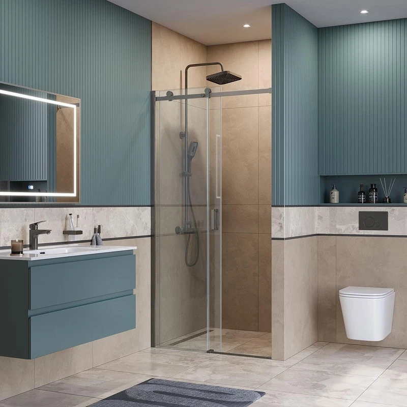 Душевая дверь BelBagno Soft Close-2 130 SOFT_CLOSE-2-BF-1-130-C-GM профиль Оружейная сталь стекло прозрачное