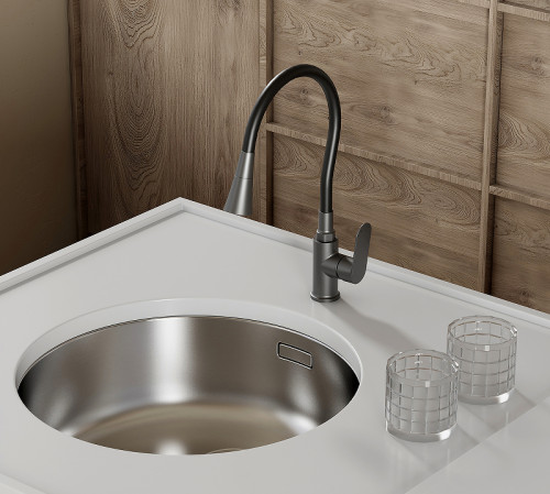 Смеситель для кухни Splenka S41.43.09 Графит матовый Черный латунь