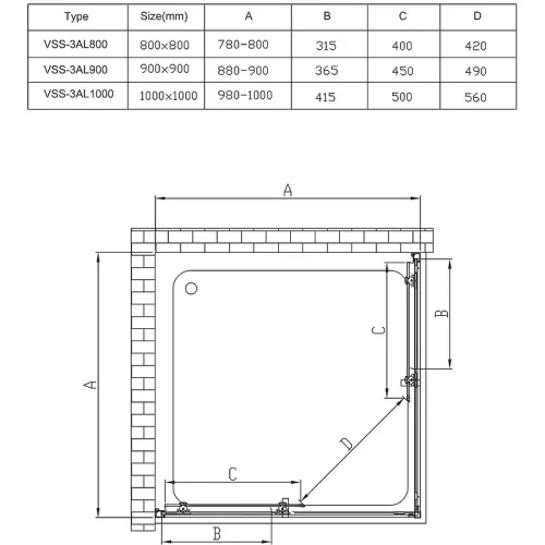 Душевой уголок Vincea Alpha 90x90 VSS-3AL900CLB профиль Черный стекло прозрачное