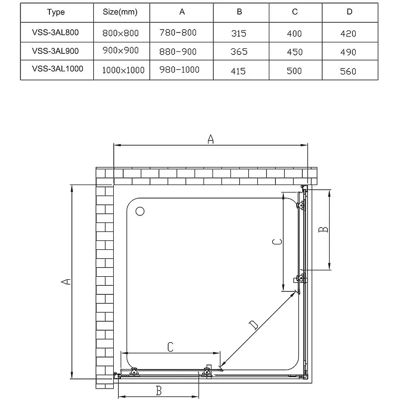Душевой уголок Vincea Alpha 90x90 VSS-3AL900CLB профиль Черный стекло прозрачное