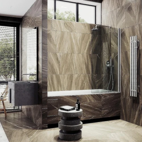 Шторка на ванну Maybah Glass MGV-596-5 400x1400 поворотная на монопетле Хром матовый стекло прозрачное