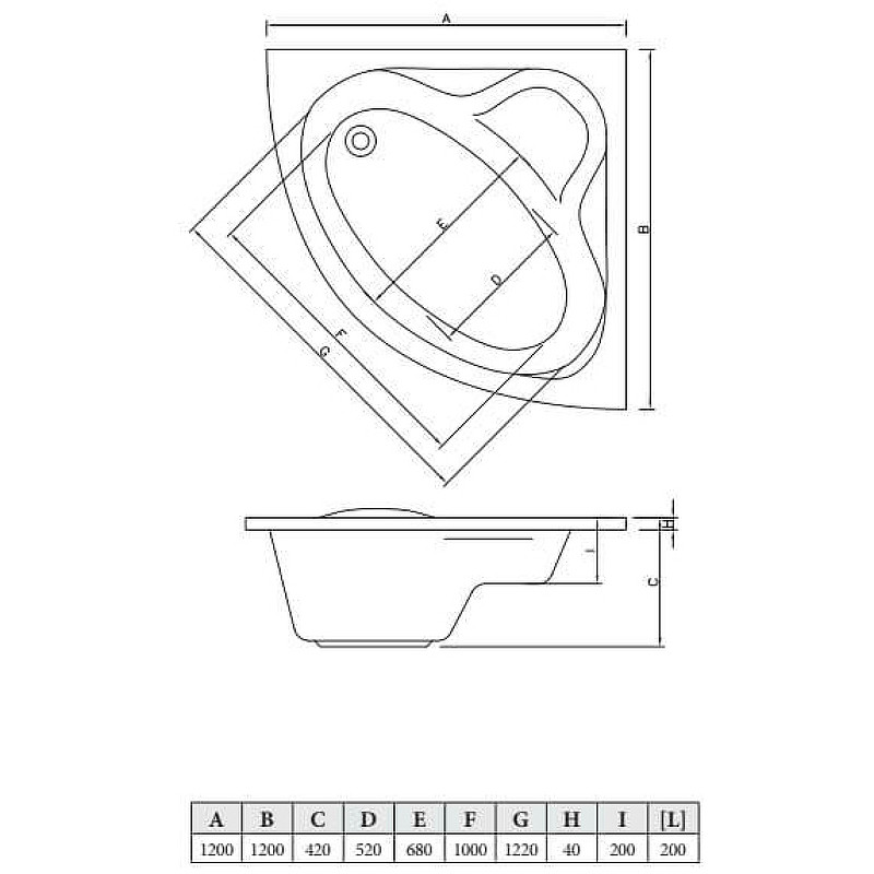 Акриловая ванна C-Bath Aurora 120x120 CBS001001 без гидромассажа