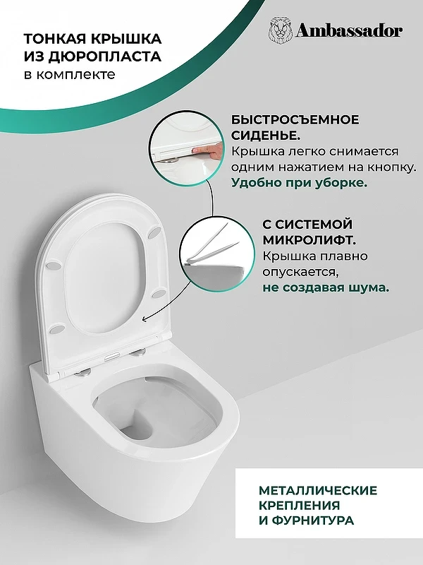 Унитаз Ambassador Ritz 233K19003RS подвесной с сиденьем Микролифт фарфор подвесной