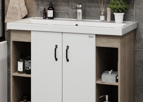 Тумба под раковину Onika Тимбер 100 110011 цвет Дуб сонома Белый матовый